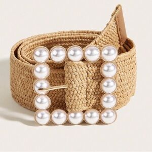 🆕 Pearl Buckle Wide Straw Belt